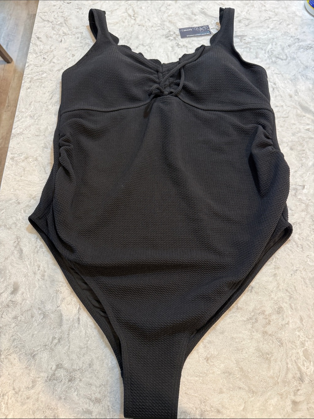 Black Textured One-Piece Swimsuit size 12